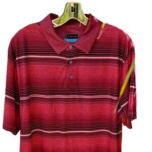PGA Tour Red, Black, Gray Striped Short Sleeve Collared Polo  L